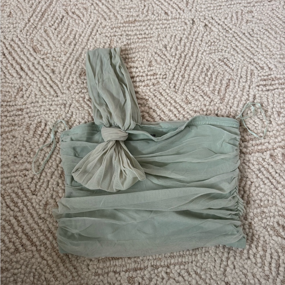 Maeve Light Green Ruched Crop Top